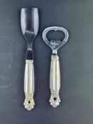 Georg Jensen Serving Spoon with Sterling Handle and Black Horn Bowl in the Iconic Acorn Pattern