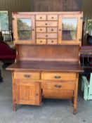 Antique Hoosier-Style Baker’s Cabinet with Original Glass, Possum Belly Flour Bin & Spice Drawers
