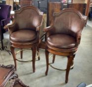 Pair of Leather Swivel Bar Stools