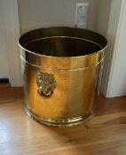 Brass Lion Head Planter and Polished Floor Lamp