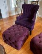 Aubergine Velvet Upholstered Wing Back Armchair with Ottoman