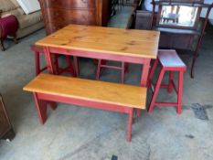 Thomasville Reproduction Farm Style Dining Table with Bench and 3 Stools