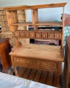 Tavern Pine Hutch with Forged Iron Hooks and Spice Drawers