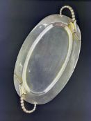 Sterling Silver Serving Tray with Beaded Handles with Lily Accents