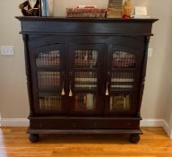 Antique 3 Door Solid Wood and Glass Library Cabinet