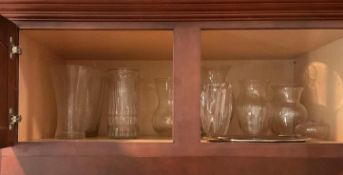 Cabinet Lot of Clear Glass Vases