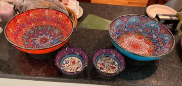 Hand Painted Turkish Mixing Bowls with 2 Dipping Bowls