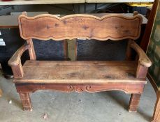 Rustic Habersham Plantation Style Bench with Carve Floral Detail