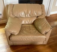 Leather Center Solid Leather Swivel Arm Chair with Attached Arms and Back Cushions