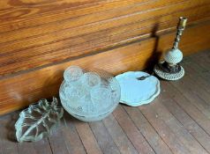 Vintage Hobnail Milk Glass Table Lamp and Glass Punch Set