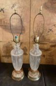Pair of Cut Crystal Glass Table Lamps