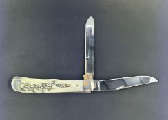 Case XX Model 6254 Trapper Knife with Smooth Bone Handle with Scrimshaw Whitetail