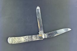 Case XX Trapper Impending Challenge with Smooth Bone Scrimshaw Handle by RJ McDonald Model 6254