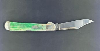 Case XX Russlock Pocket Knife with Smooth Green Bone Handle and Nickel Silver Bolsters