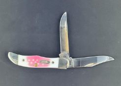 Case XX Pink and White Deer Tracks Utility Trapper Model 42165