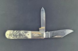 Case XX 2 Blade German Shepherd Barlow Knife with Smooth Scrimshaw Bone Handle Model
