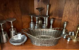 14 Pieces Pewter and Aluminum Serving Pieces