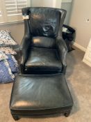 Arhaus Black Leather Chair and Ottoman