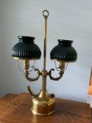 Antique Brass Student Lamp with original glass shades