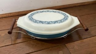 Oval 2 Section Turquoise Pyrex Dish with Lid