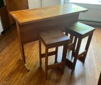 Handmade Wooden Bar with 2 Barstools