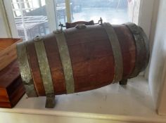 Antique Oak Water Keg with Galvanized Metal Bands and Stand