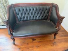 3 Piece Antique Ornate Seating Set with Carved Wooden Figurehead Arms