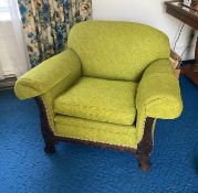 Antique Ornate Chippendale Style Dark Wood Armchair