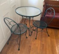 Wrought Iron Glass Top Table with 2 Chairs