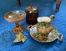 Amber Glass Candy Dish with Lidded Jar