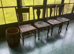 4 Antique Leather Bottom Chairs with Barrel