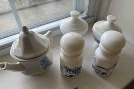 Group of 5 Blue and White Serving Pieces