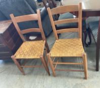 2 Vintage Wooden Ladder-Back Chairs with Woven Rush Seats
