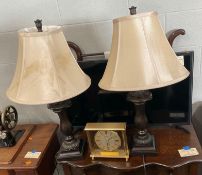 Pair of Table Lamps with Bulova Clock
