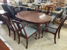 Traditional Queen Anne Style Dining Table with 6 Upholstered Chairs, 2 Leaves, and Place Mat Sets