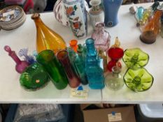 Group of Colored Glass Bottles and Vases
