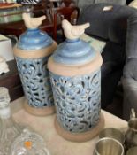 Pair of Ceramic Bird Hurricanes for Flameless Candles