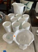 Vintage Milk Glass Pitcher with 8 Tumblers
