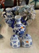 Group of Blue and White Patterned Decorative Items