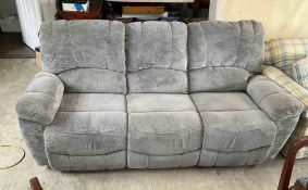 Grey Plush Sofa with Recliners on Both Ends