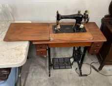 Vintage Singer Sewing Machine in Fold-Out Wooden Cabinet