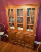 2 Piece Oak Lighted China Cabinet and Buffet