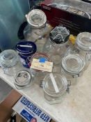 Glass Canisters with Other Glass Decorative Pieces and China