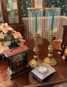 Pair of Brass Candle Holders with Clocks