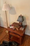 Rustic Wooden End Table with Floor Lamp
