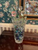 Crystal Vase with Glass Marbles and Roses