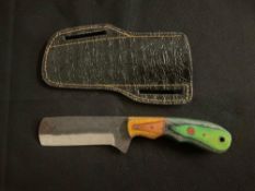 Cleaver-Style Fixed-Blade Knife with Leather Sheath