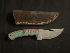 Curved Fixed-Blade Knife with Leather Sheath