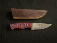 Fixed-Blade Hunting Knife with Leather Sheath