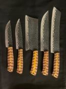 Five-Piece Japanese-Style Hammered Kitchen Knife Set
